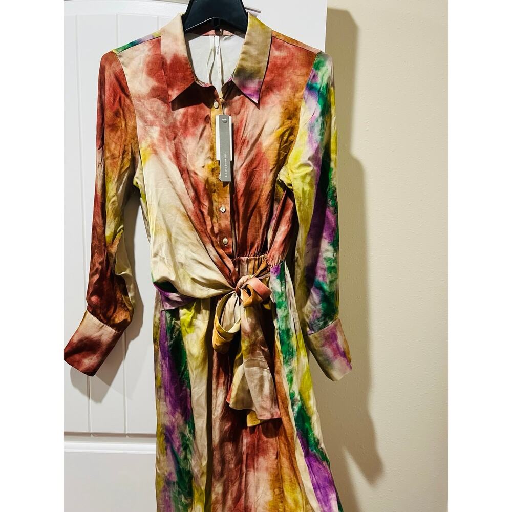 NWT❤️Anthro By Anthropologie Long-Sleeve Tie-Front Midi Shirt Dress szS - Picture 4 of 12